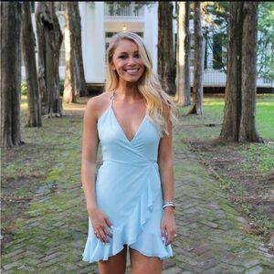 Lovers + Friends Gigi Wrap Dress Sky Blue